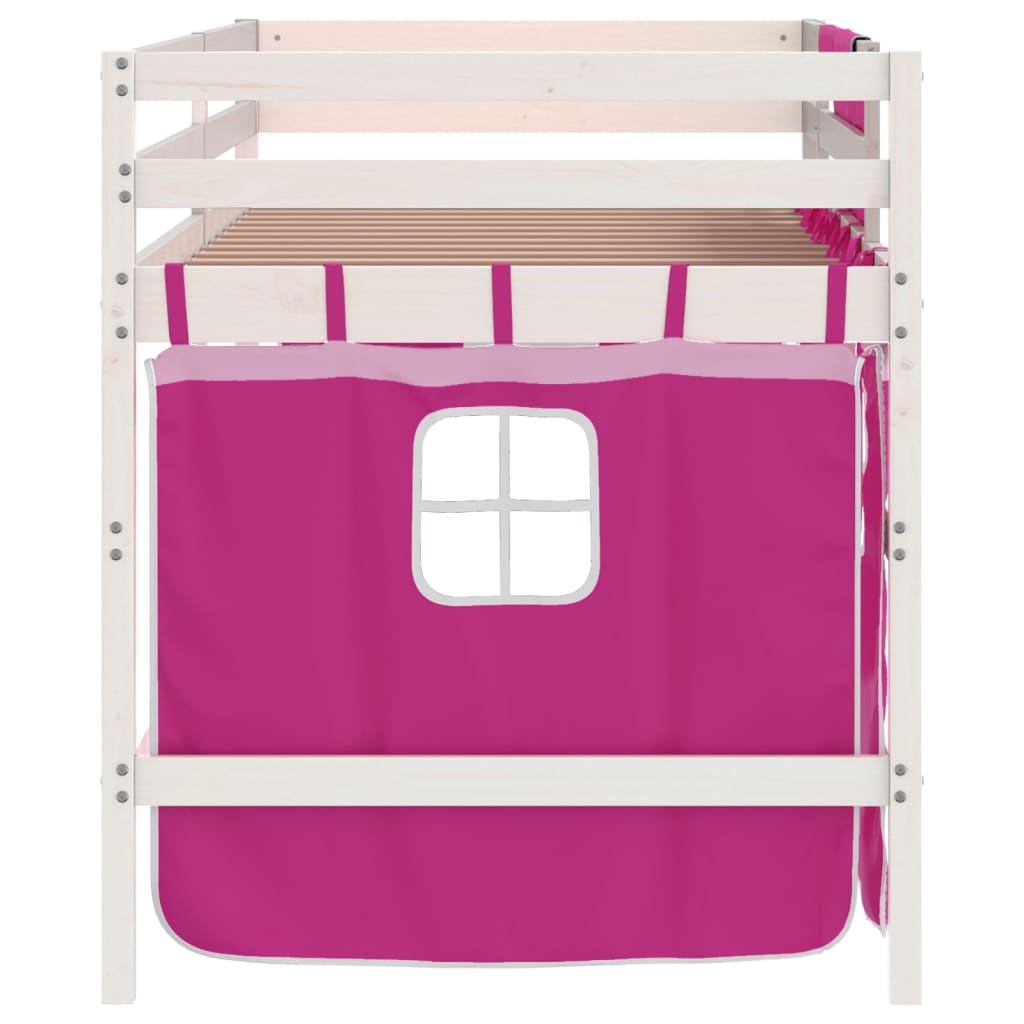 Lit mezzanine enfants avec rideaux sans matelas rose 90x200cm